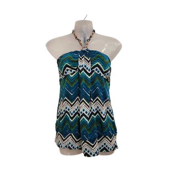 Heart Soul Tropical Chevron Print Halter Brami Top Beaded Strap Boho Size Large - Picture 1 of 9